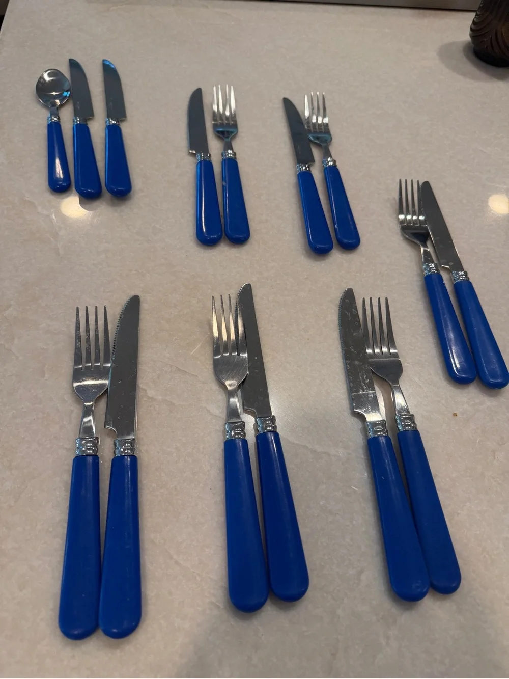 Vintage Blue-Handled Stainless Steel Flatware Set